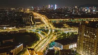 4k航拍南京城市交通夜景延时视频的预览图